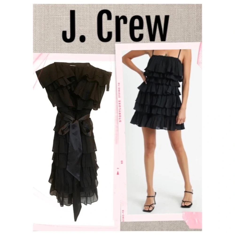 J. Crew Dress Strapless black sexy cascade dress 100% silk Dress Size 6